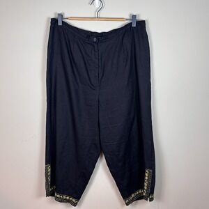 Dressbarn Navy Floral Embroidered 100% Linen Crop Dress Pants 16W Boho croped